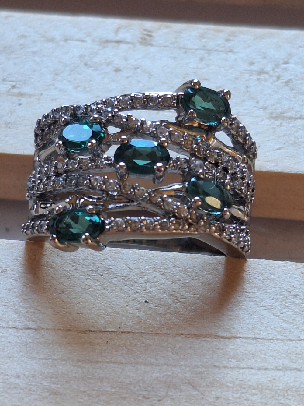 Multi-Row Emerald Green Crystal Ring